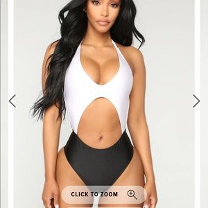 One piece black and white bathing suit